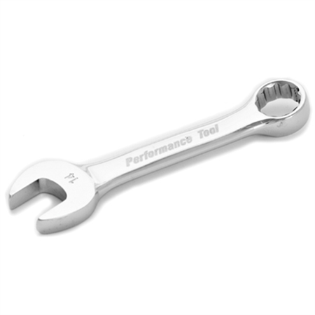 PERFORMANCE TOOL Stubby Chrome Combination Wrench, 14mm, with 12 Point Box End, Fully Polished, 4-9/16" Long W30614